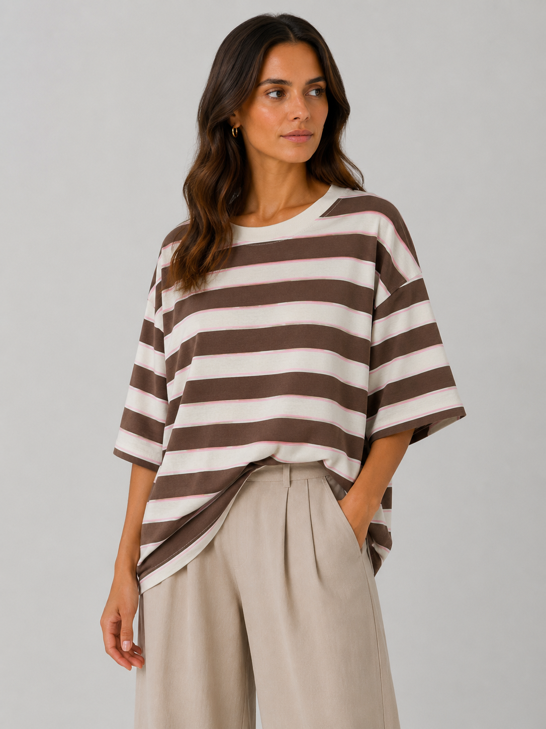 THODAMI Maglia Righe Marrone