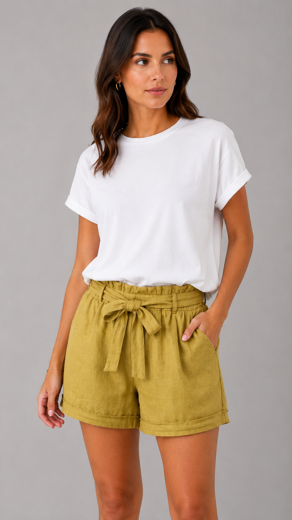 THODAMI Pantaloncini Lino Khaki