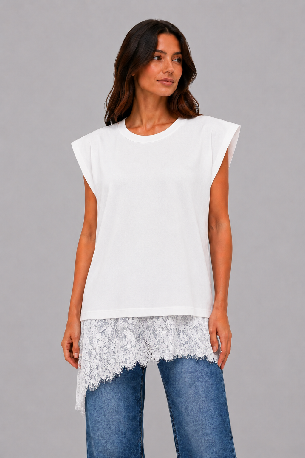 AR Maglia Asimmetrica Pizzo Bianca