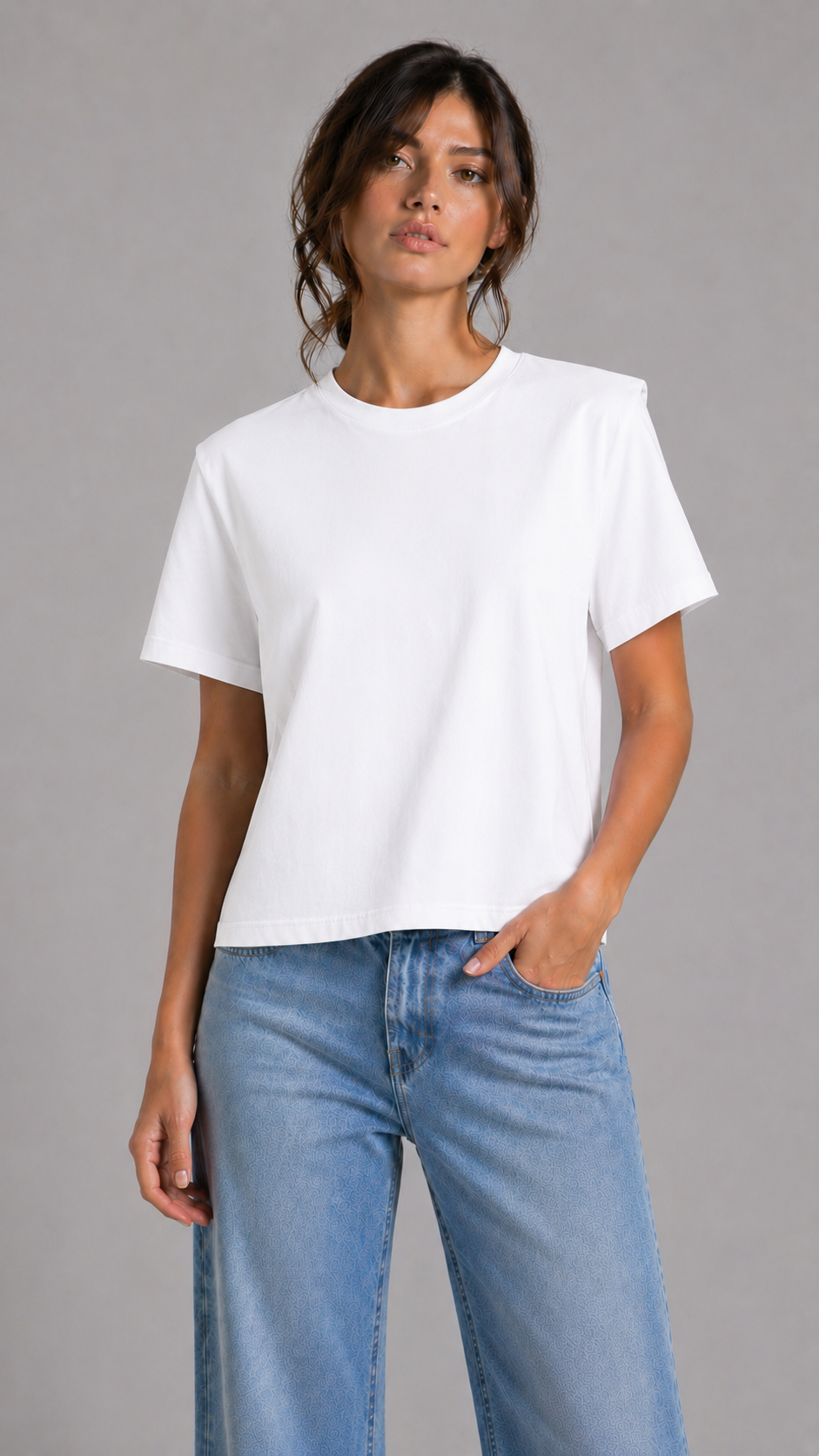 THODAMI Tshirt Spalline Imbottite Bianca