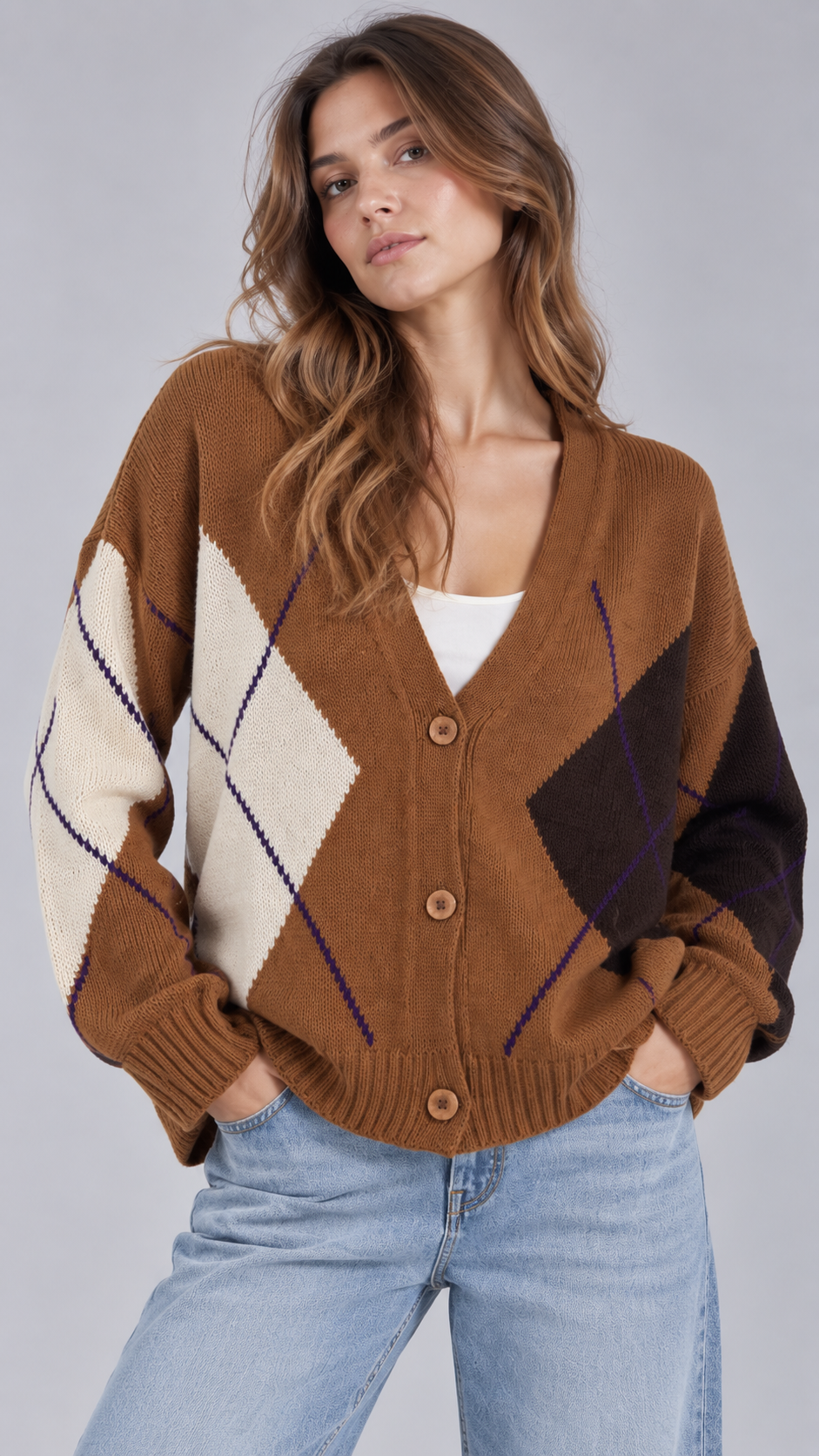 AFTER Cardigan Rombi Cammello