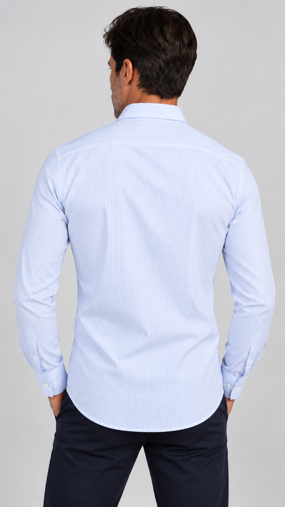 BOSTON Camicia Slim Fit Righe Bianche e Celesti