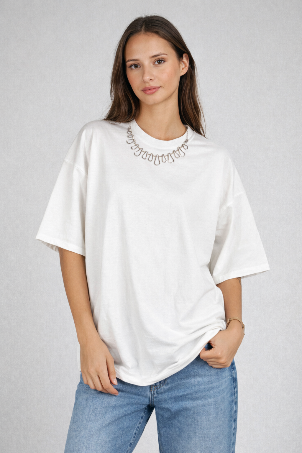 Kikisix T-shirt Garzata Over Bianco