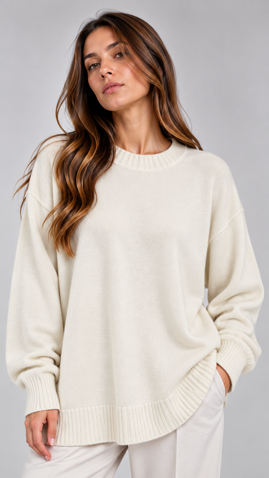 Maxi Maglia Girocollo Panna