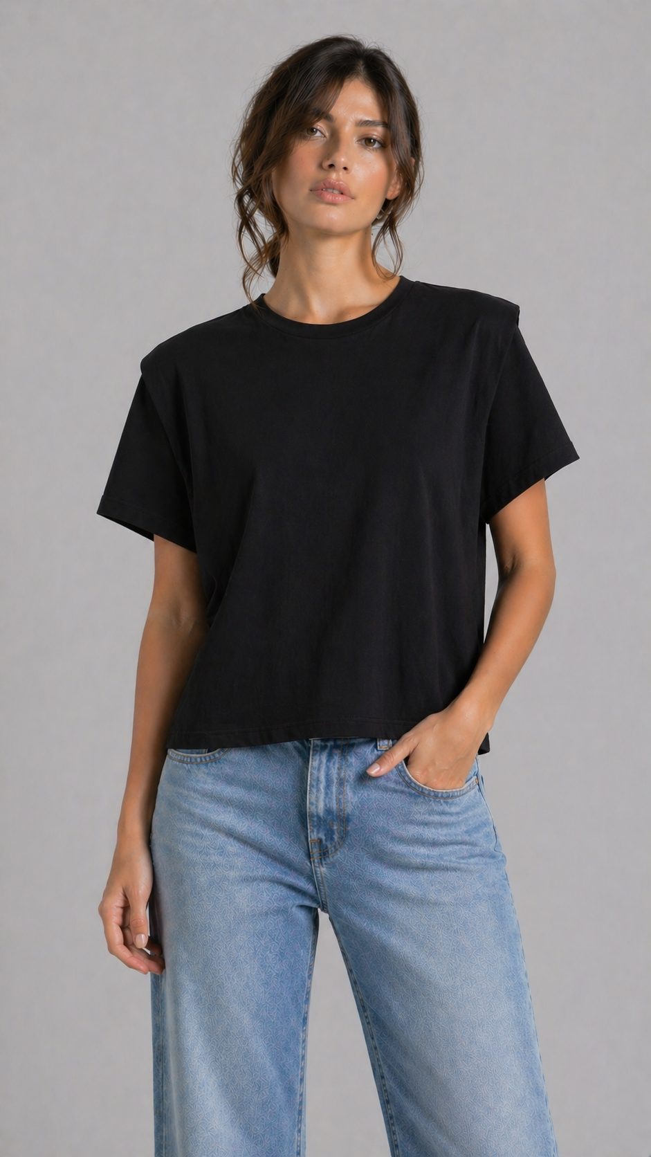 THODAMI Tshirt Spalline Imbottite Nera