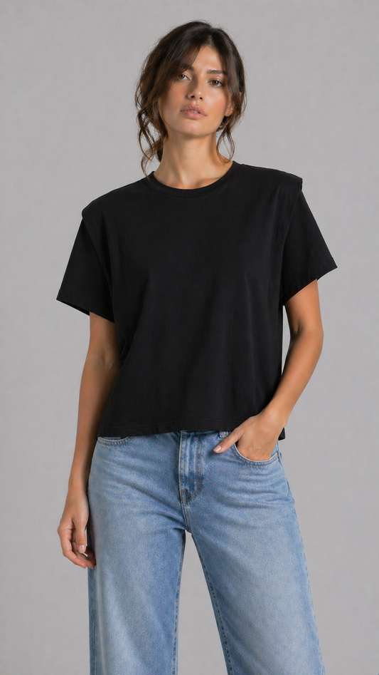 THODAMI Tshirt Spalline Imbottite Nera