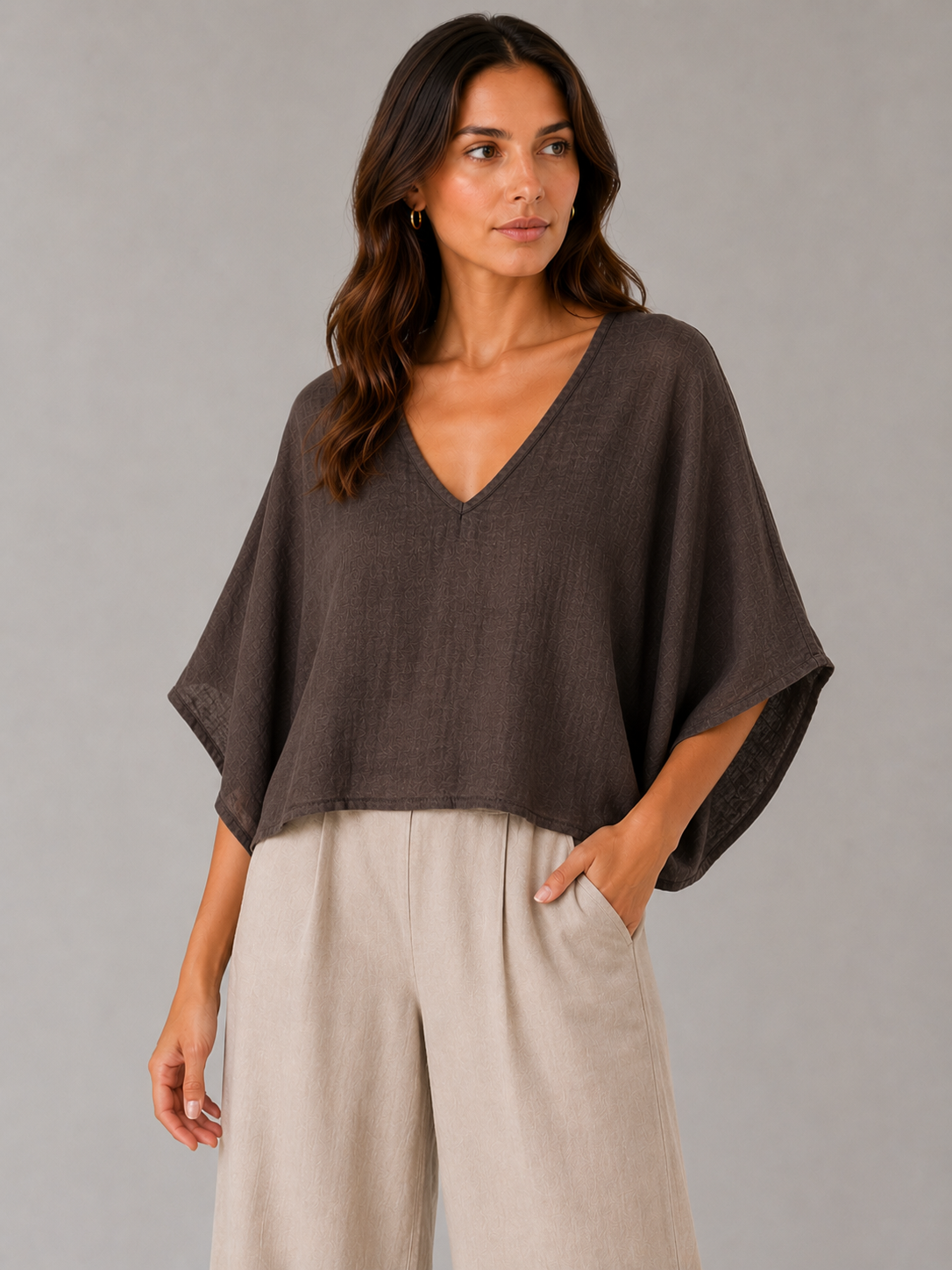 THODAMI Maglia Lino Marrone