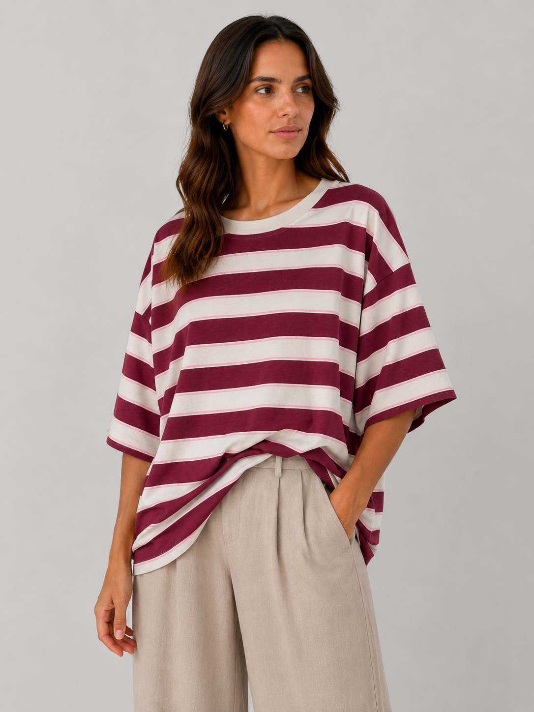 THODAMI Maglia Righe Rosa