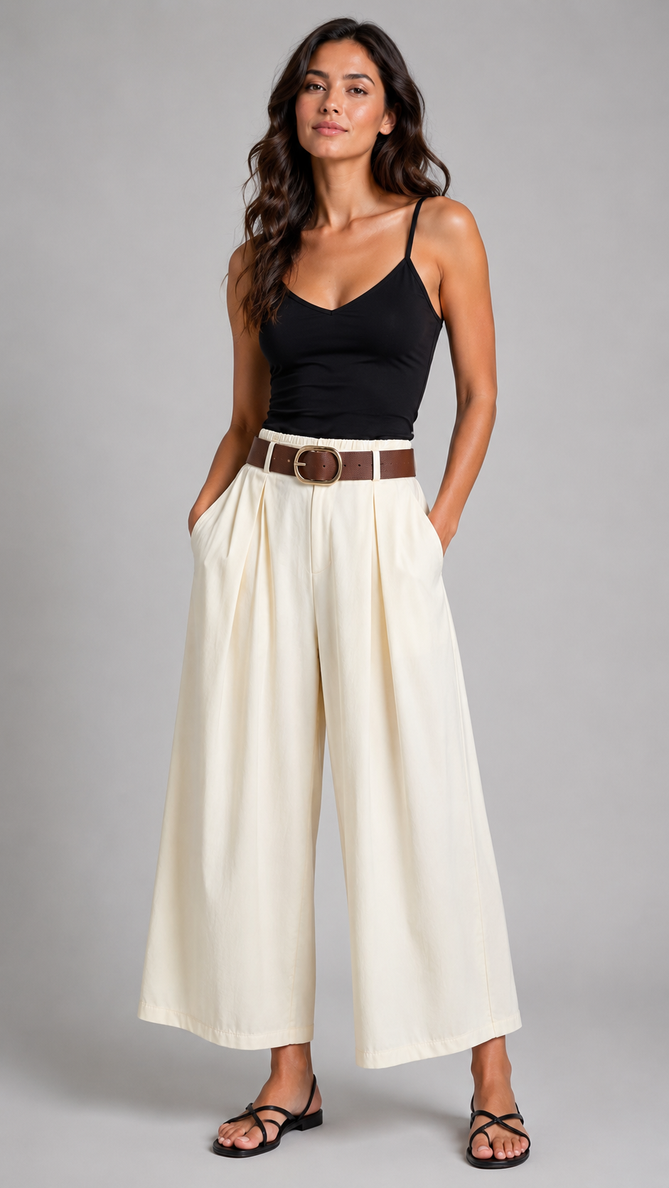 THODAMI Pantalone Palazzo Crop Panna