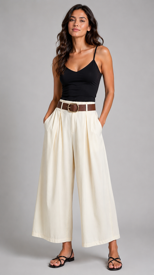 THODAMI Pantalone Palazzo Crop Panna