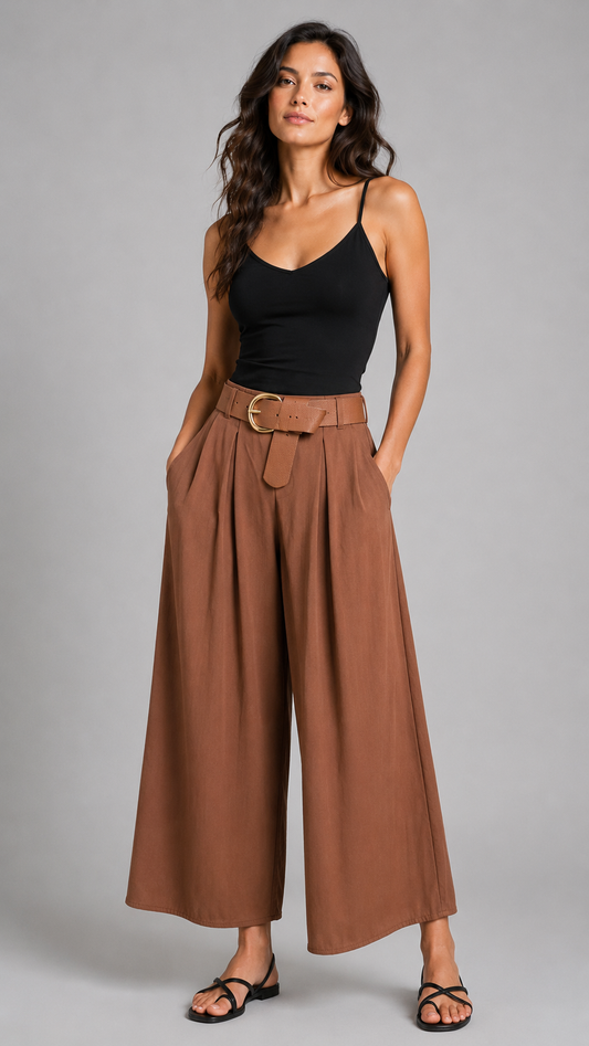 THODAMI Pantalone Palazzo Crop Moka
