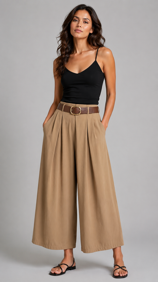 THODAMI Pantalone Palazzo Crop Cammello