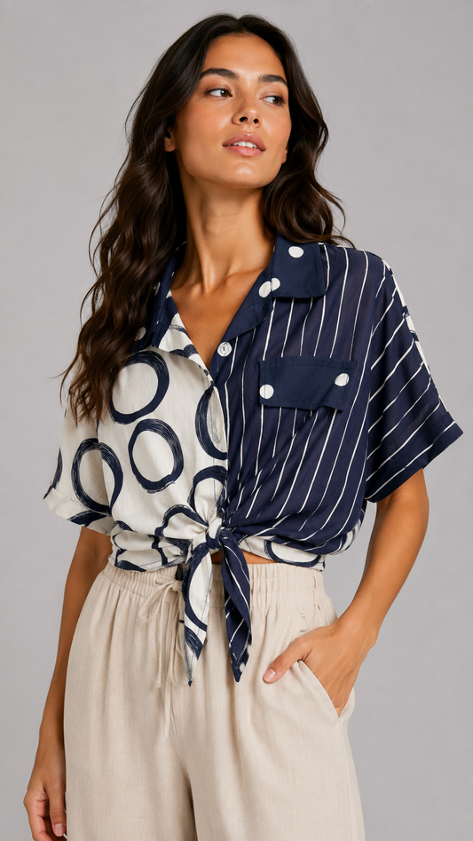 THODAMI Camicia Crop Blu Fantasia