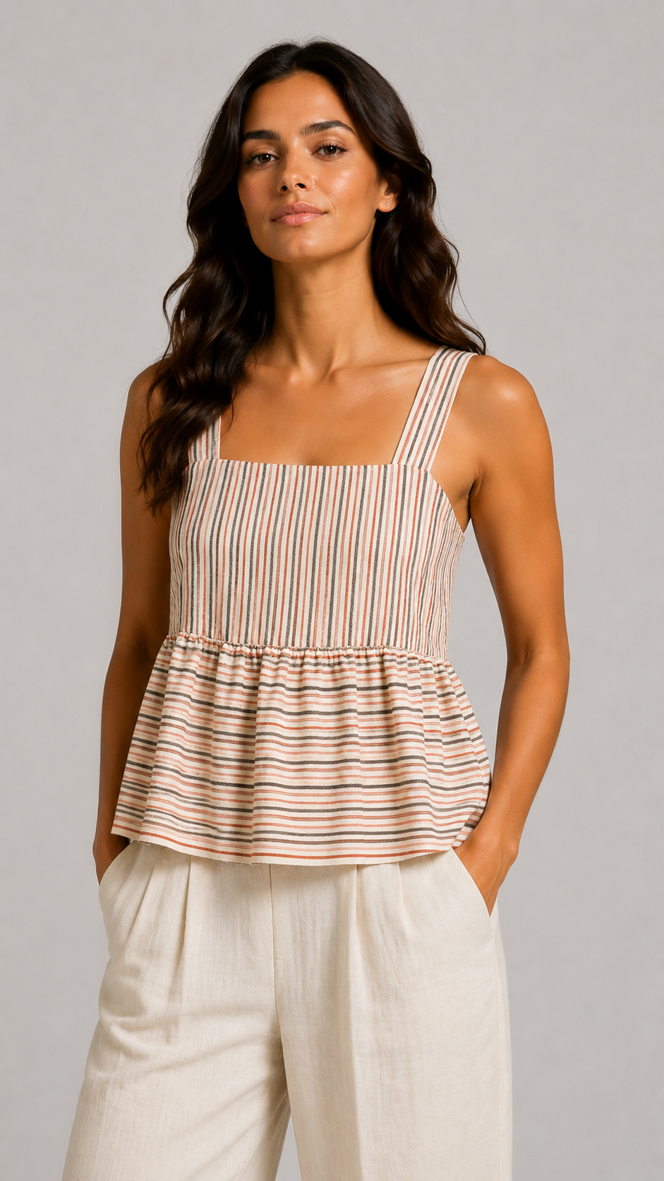 THODAMI Top Righe Arancio