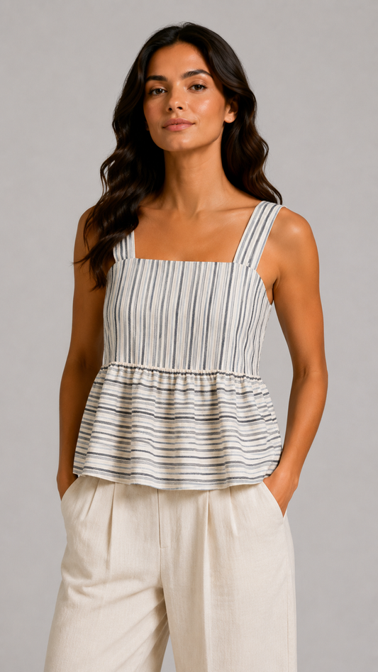 THODAMI Top Righe Blu