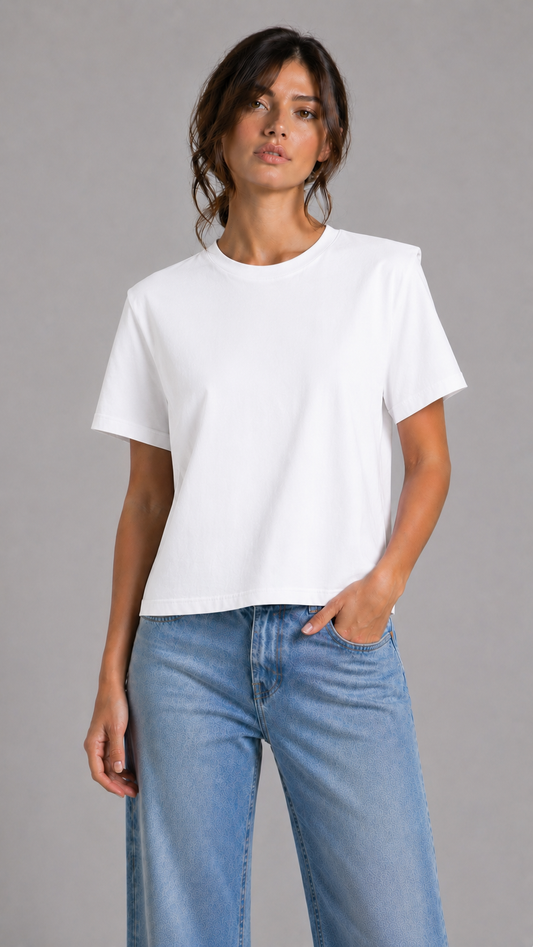 THODAMI Tshirt Spalline Imbottite Bianca