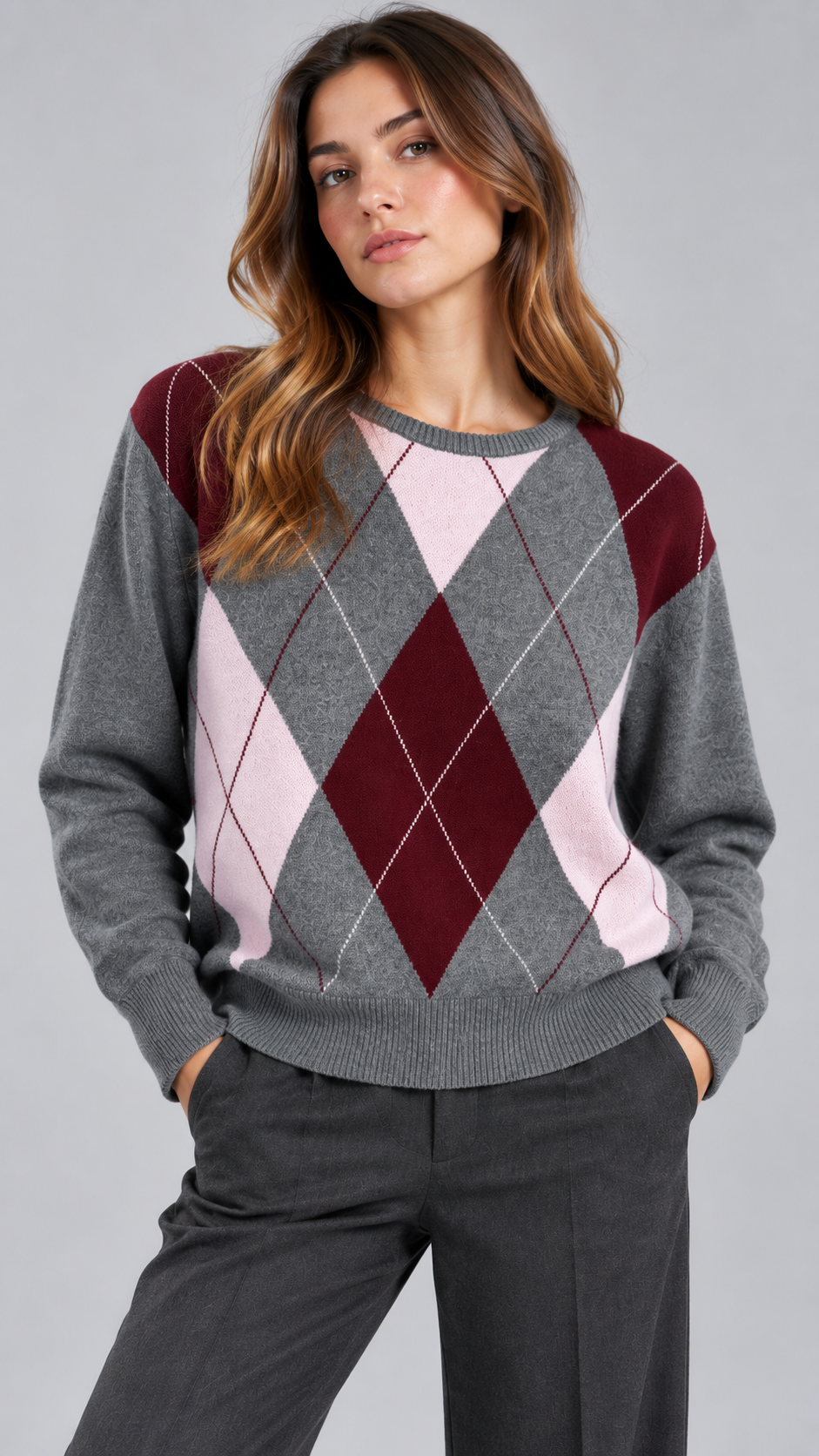 AFTER Maglia Girocollo Rombi Bordeaux
