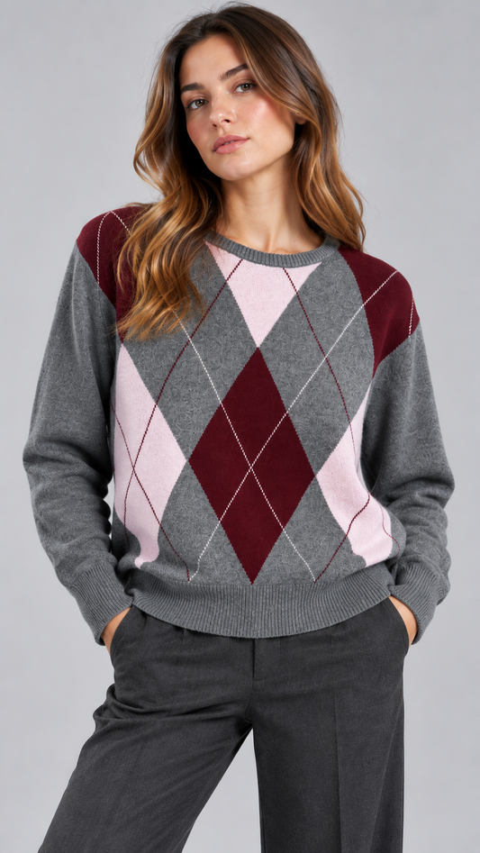 AFTER Maglia Girocollo Rombi Bordeaux
