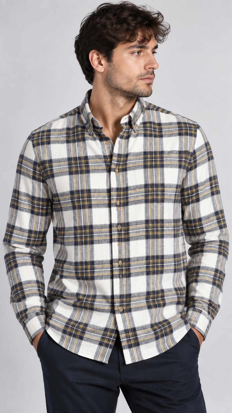 BOSTON Camicia Uomo Quadri Beige