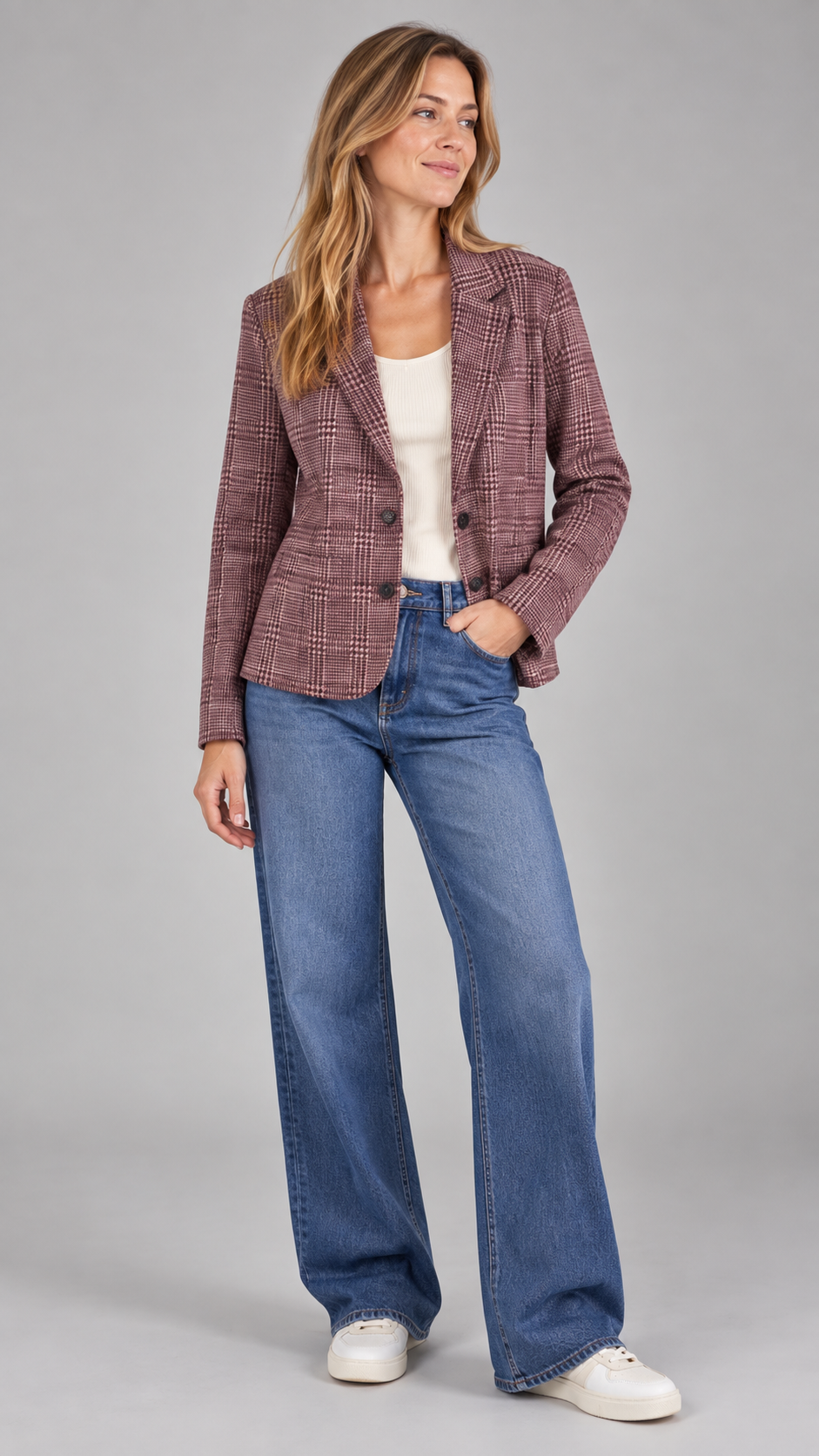STREET ONE Blazer Check Rosa e Bordeaux