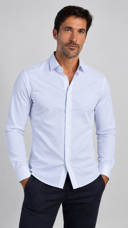 BOSTON Camicia Slim Fit Righe Bianche e Celesti
