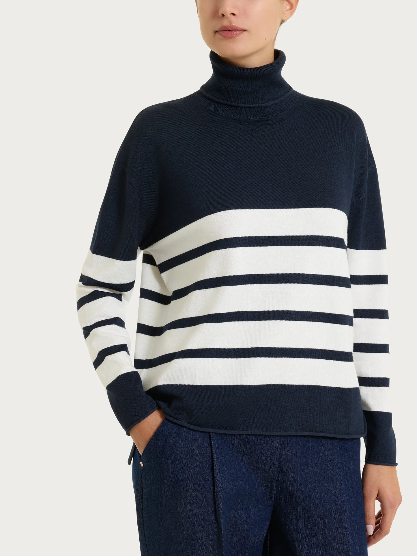 RAGNO Maglia Righe Collo Alto Blu