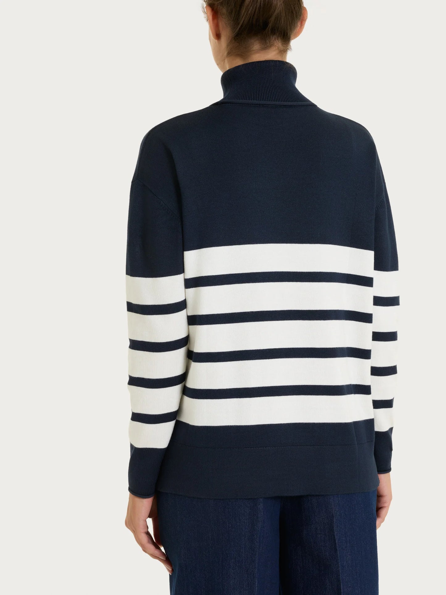 RAGNO Maglia Righe Collo Alto Blu