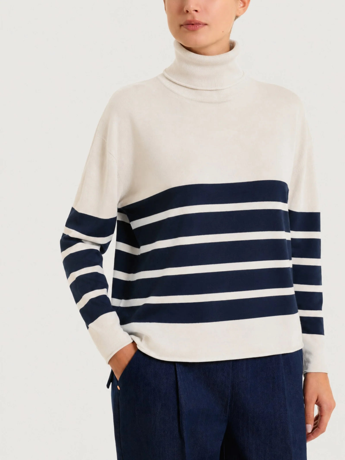 RAGNO Maglia Righe Collo Alto Avorio