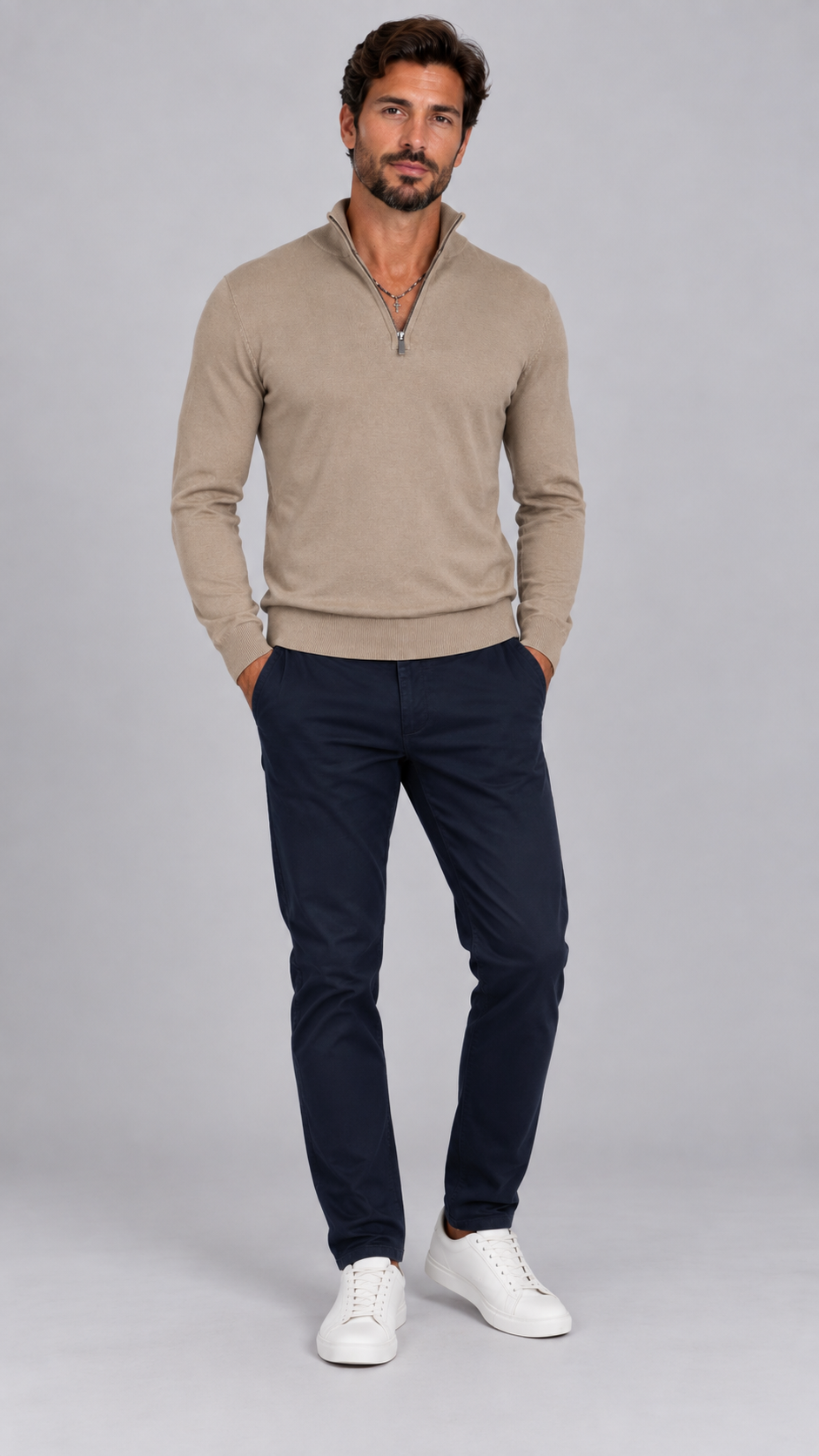 Golfino con zip Beige