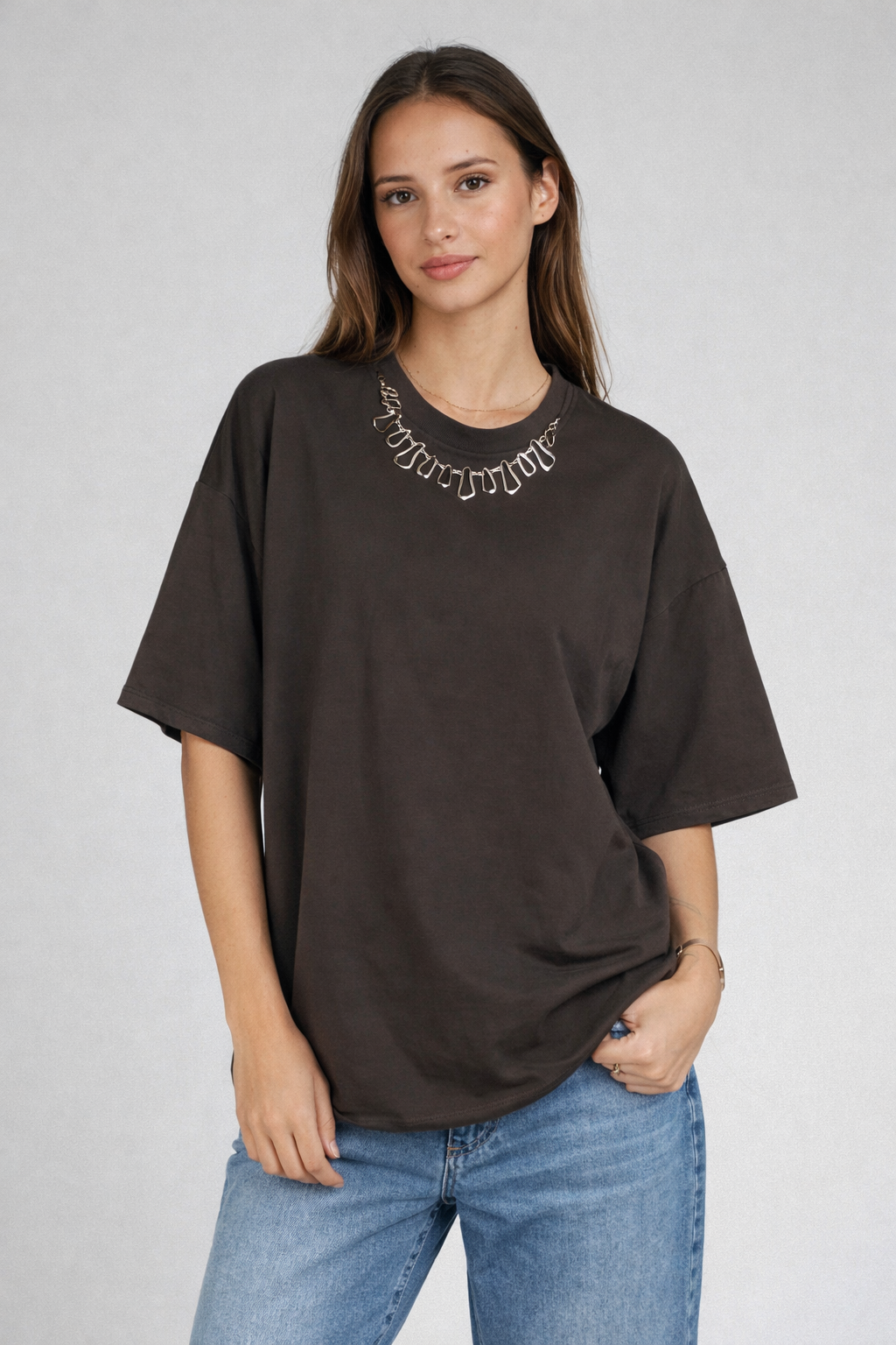 Kikisix T-shirt Garzata Over Marrone