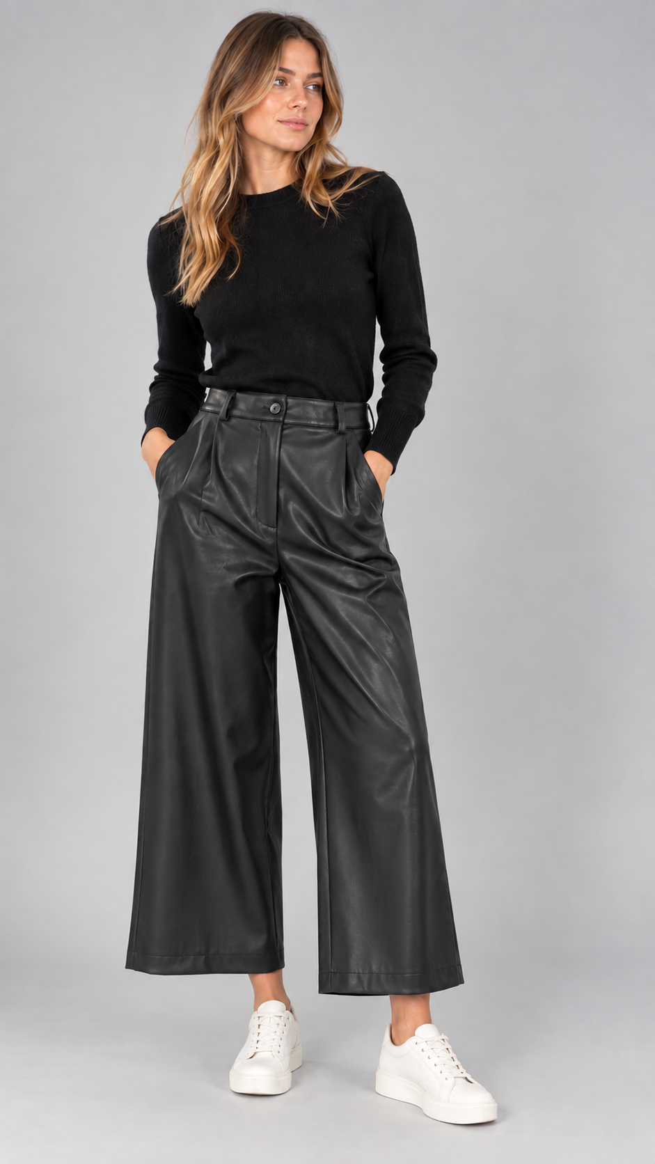 AR Pantalone Palazzo Crop Similpelle
