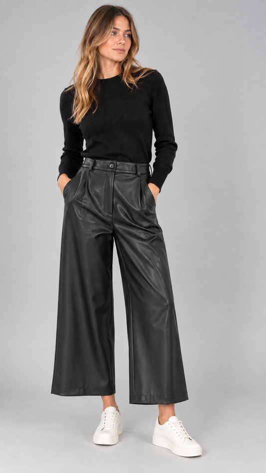 AR Pantalone Palazzo Crop Similpelle