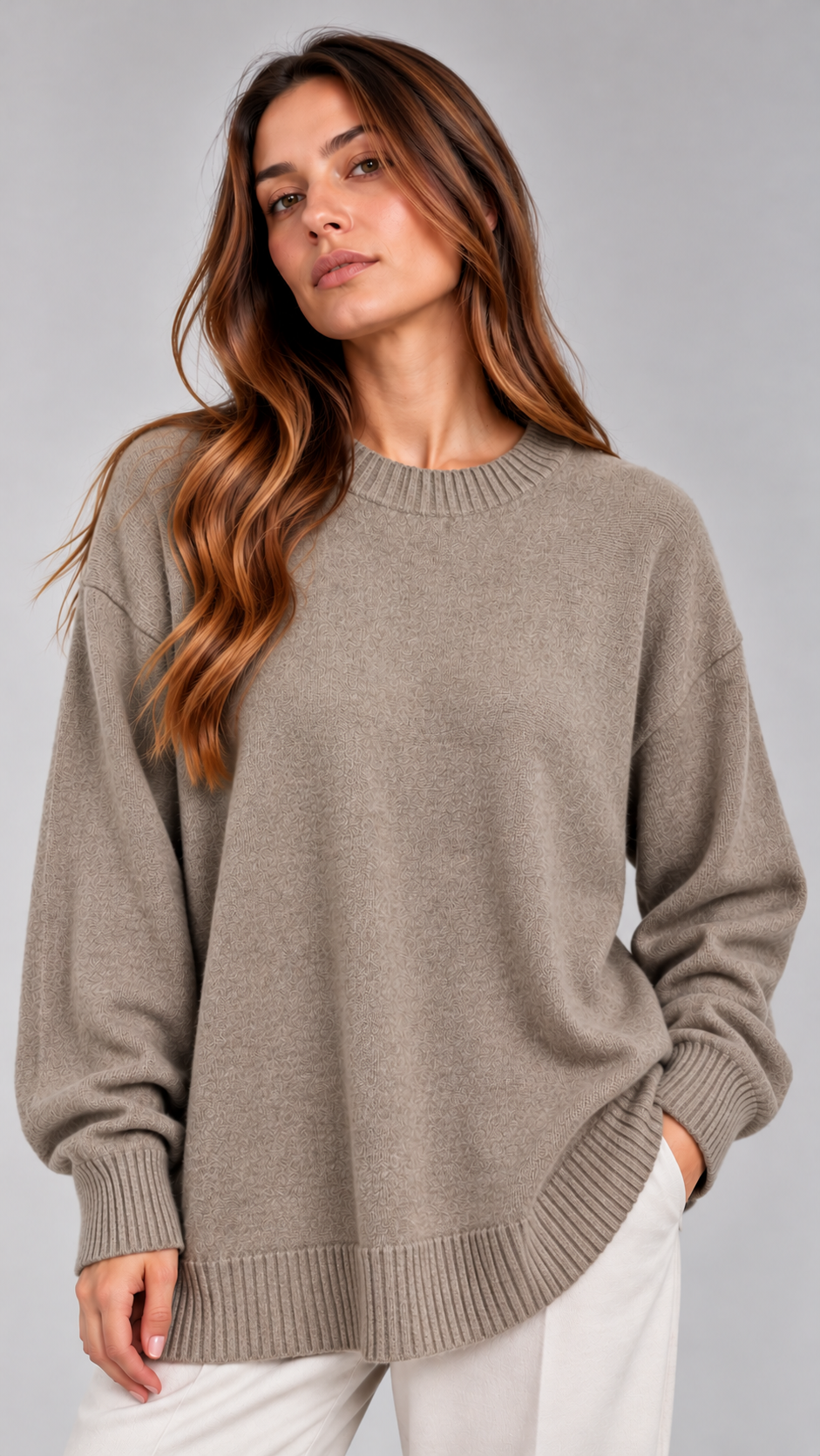 Maxi Maglia Girocollo Tortora